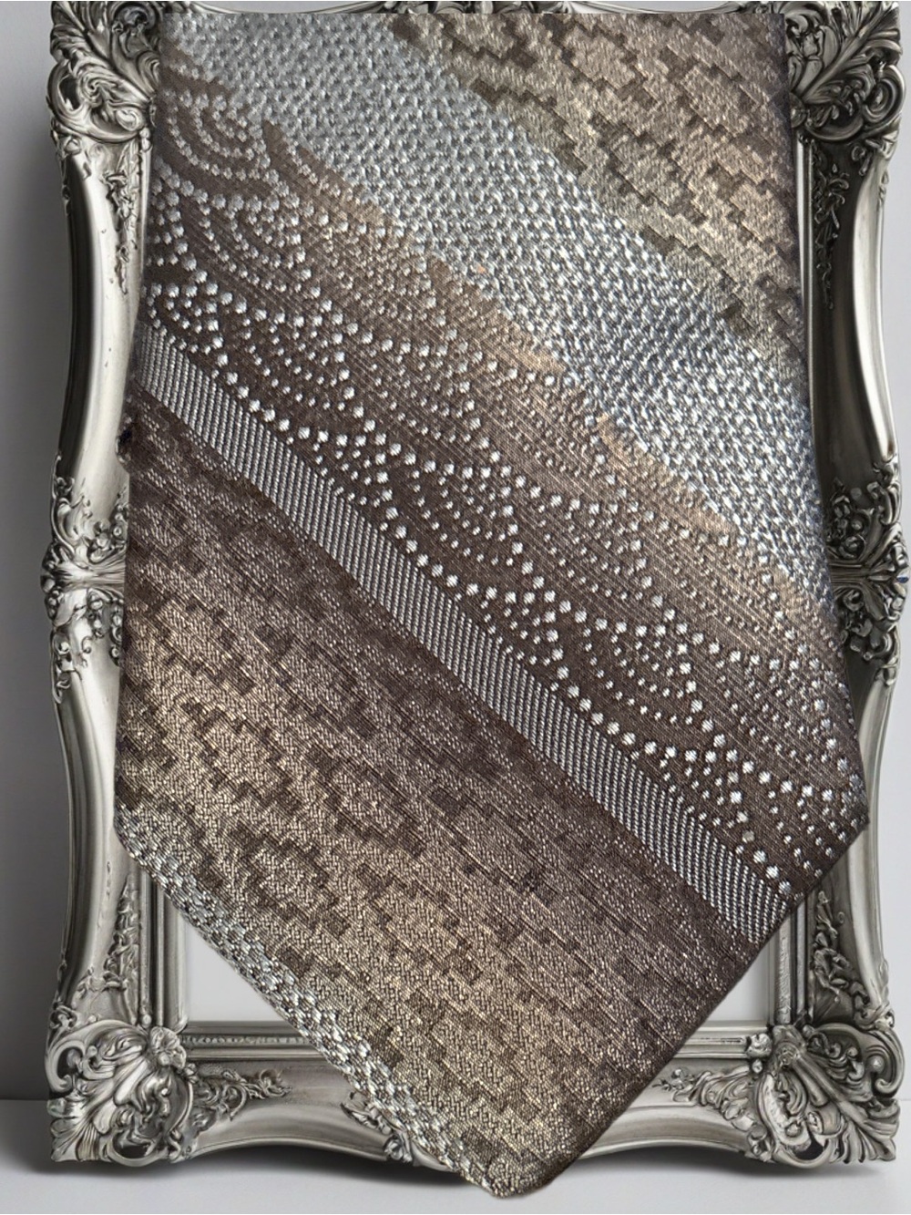 DION Vintage Patterned Gray and Brown Silk Tie